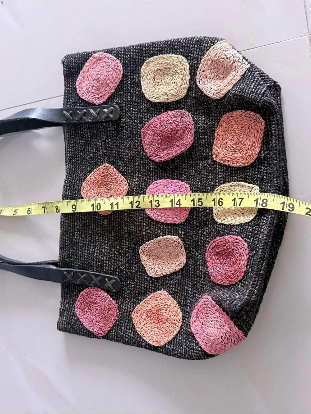 Annabel Ingall Black Tote with Pink, Peach & Cream Circles